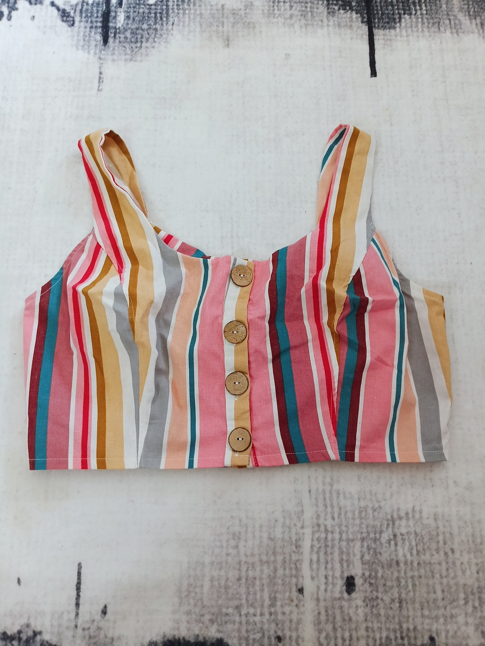 Haute Monde Multicolor Striped Button-Front Crop Top